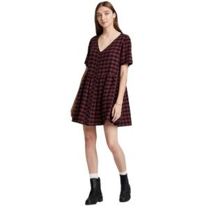 Wild Fable Wine Plaid Babydoll Dress
